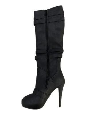 Sexy High Heel Knee-High Beige Stiletto Boots with Buckle Straps - Image 5