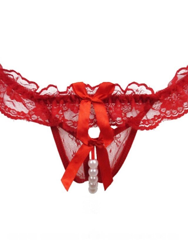 Sexy Micro Elastic Jacquard Beaded Mesh Mid Waist Thong - Image 1