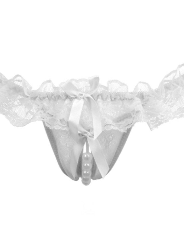 Sexy Micro Elastic Jacquard Beaded Mesh Mid Waist Thong - Image 2