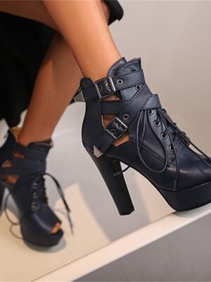 Sexy Platform Lace-Up Buckle Strap High Heel Boots - Image 2
