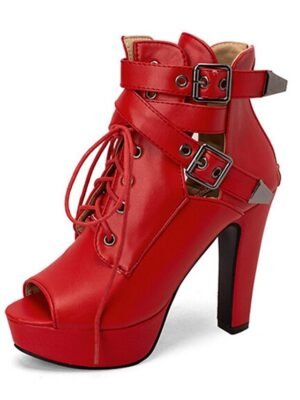 Sexy Platform Lace-Up Buckle Strap High Heel Boots - Image 4