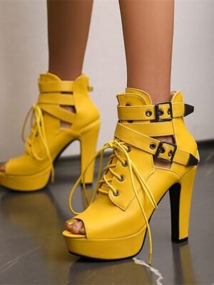Sexy Platform Lace-Up Buckle Strap High Heel Boots - Image 6