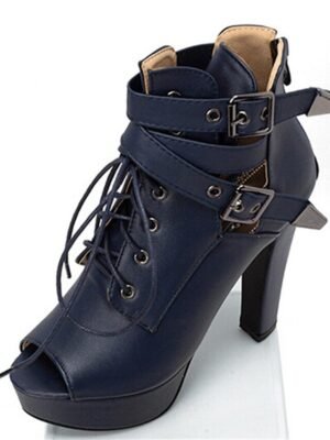 Sexy Platform Lace-Up Buckle Strap High Heel Boots - Image 8