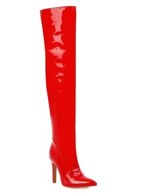 Sexy Stiletto Heel Solid Over The Knee Patent Leather Boots - Image 5