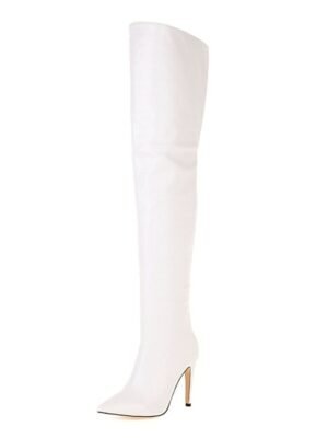 Sexy Stiletto Heeled Over-the-Knee White Boots - Image 12