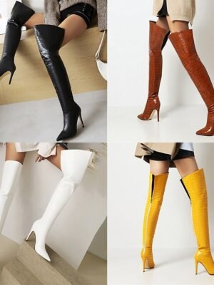 Sexy Stiletto Heeled Over-the-Knee White Boots - Image 16