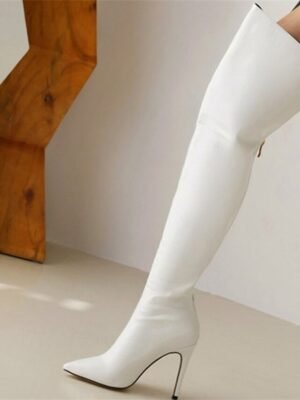 Sexy Stiletto Heeled Over-the-Knee White Boots - Image 2
