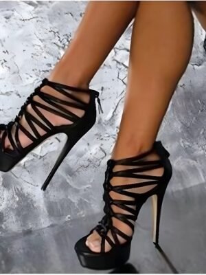 Sexy Strappy Lace-Up Open Toe Platform Stiletto Heels - Image 1