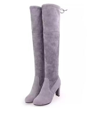Sexy Suede Tie Back Over-the-Knee Block Heel Boots - Image 10