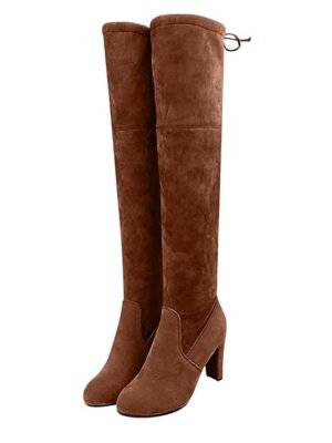 Sexy Suede Tie Back Over-the-Knee Block Heel Boots - Image 5