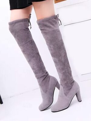 Sexy Suede Tie Back Over-the-Knee Block Heel Boots - Image 9