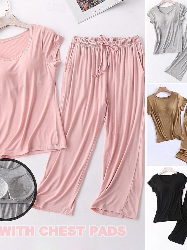 Simple Comfort Crew Neck Short Sleeve Summer Pajama Set - Image 1