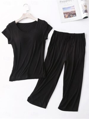 Simple Comfort Crew Neck Short Sleeve Summer Pajama Set - Image 10