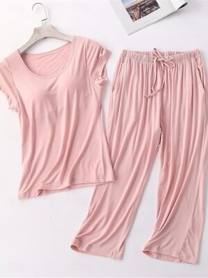 Simple Comfort Crew Neck Short Sleeve Summer Pajama Set - Image 11