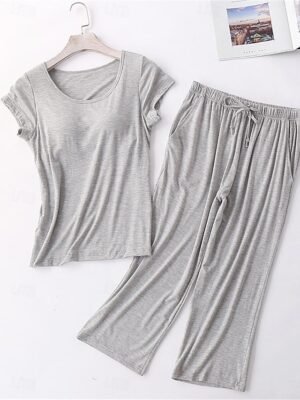 Simple Comfort Crew Neck Short Sleeve Summer Pajama Set - Image 12