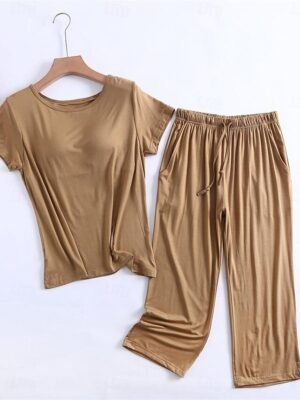 Simple Comfort Crew Neck Short Sleeve Summer Pajama Set - Image 13