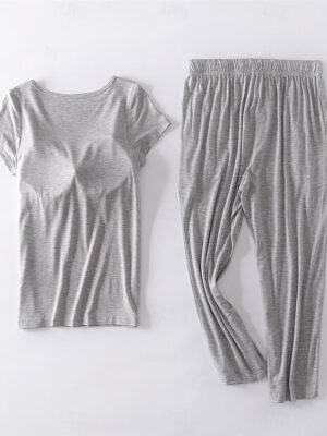 Simple Comfort Crew Neck Short Sleeve Summer Pajama Set - Image 3