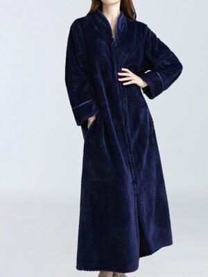 Simple Comfort V Neck Long Sleeve Full Length Robe - Image 1
