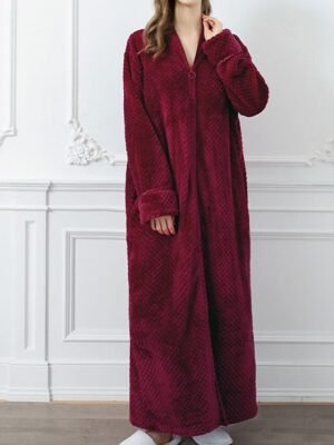 Simple Comfort V Neck Long Sleeve Full Length Robe - Image 14