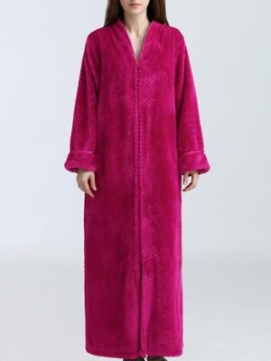Simple Comfort V Neck Long Sleeve Full Length Robe - Image 16
