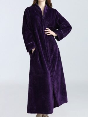 Simple Comfort V Neck Long Sleeve Full Length Robe - Image 2