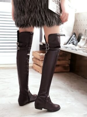 Sleek Flat Faux Leather Over-the-Knee Riding Boots - Image 7
