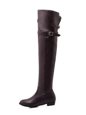 Sleek Flat Faux Leather Over-the-Knee Riding Boots - Image 8