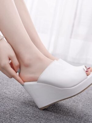 Solid Platform PU Buckle Wedge Heeled Sandals - Image 1