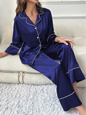 Sophisticated Split Solid Colour V Neck Sleeveless Midi Nightgown - Image 16