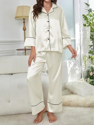 Sophisticated Split Solid Colour V Neck Sleeveless Midi Nightgown - Image 19