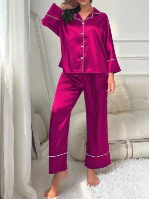 Sophisticated Split Solid Colour V Neck Sleeveless Midi Nightgown - Image 2