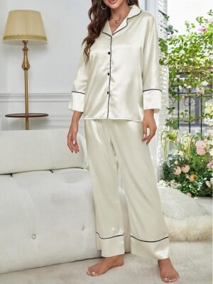 Sophisticated Split Solid Colour V Neck Sleeveless Midi Nightgown - Image 22