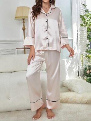 Sophisticated Split Solid Colour V Neck Sleeveless Midi Nightgown - Image 26