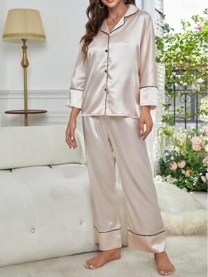 Sophisticated Split Solid Colour V Neck Sleeveless Midi Nightgown - Image 31