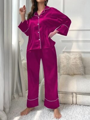 Sophisticated Split Solid Colour V Neck Sleeveless Midi Nightgown - Image 4