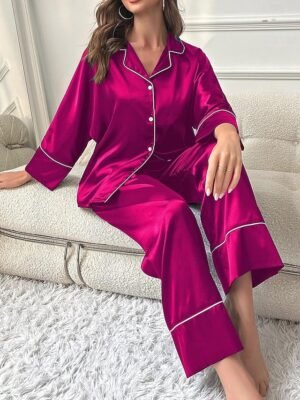 Sophisticated Split Solid Colour V Neck Sleeveless Midi Nightgown - Image 6