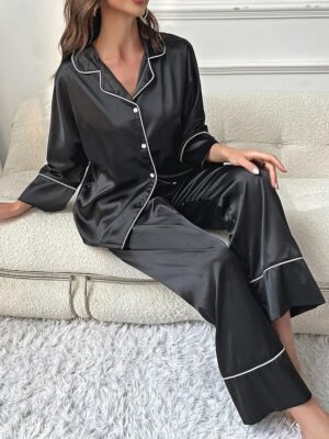 Sophisticated Split Solid Colour V Neck Sleeveless Midi Nightgown - Image 9