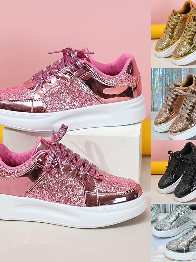 Sparkly Glitter Lace-Up Comfortable Sole Sneakers - Image 1