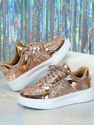 Sparkly Glitter Lace-Up Comfortable Sole Sneakers - Image 11