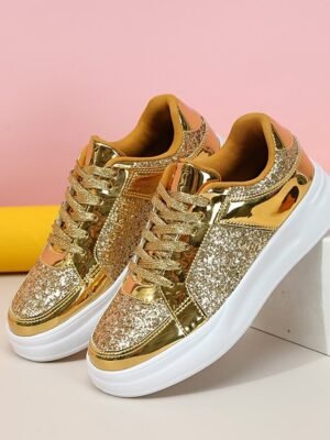 Sparkly Glitter Lace-Up Comfortable Sole Sneakers - Image 4