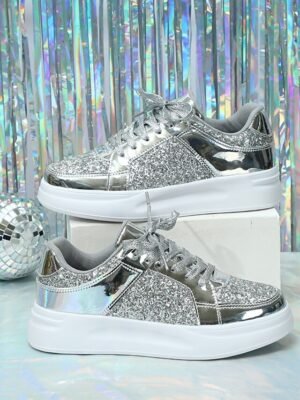 Sparkly Glitter Lace-Up Comfortable Sole Sneakers - Image 6