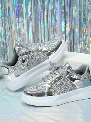 Sparkly Glitter Lace-Up Comfortable Sole Sneakers - Image 7