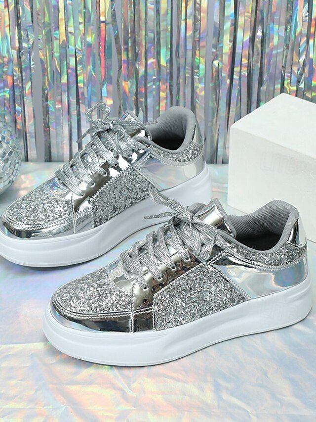 Sparkly Glitter Lace-Up Comfortable Sole Sneakers - Image 8