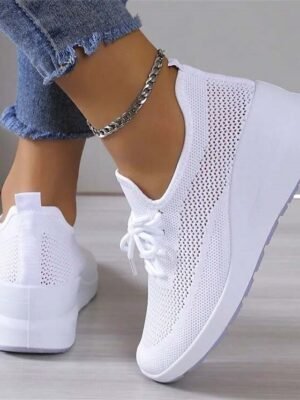 Sporty Casual Solid Round Toe Summer Wedge Heel Sneakers - Image 2