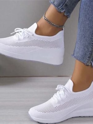 Sporty Casual Solid Round Toe Summer Wedge Heel Sneakers - Image 3