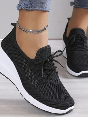 Sporty Casual Solid Round Toe Summer Wedge Heel Sneakers - Image 7
