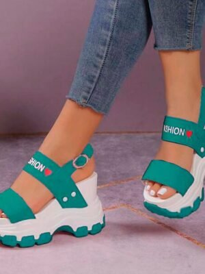 Sporty Chunky Platform Adjustable Strap Wedge Sandals - Image 11