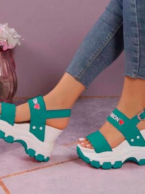 Sporty Chunky Platform Adjustable Strap Wedge Sandals - Image 12