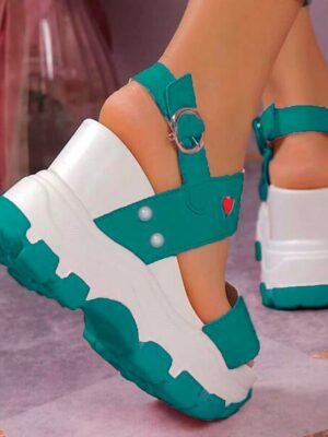 Sporty Chunky Platform Adjustable Strap Wedge Sandals - Image 13