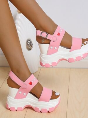 Sporty Chunky Platform Adjustable Strap Wedge Sandals - Image 17